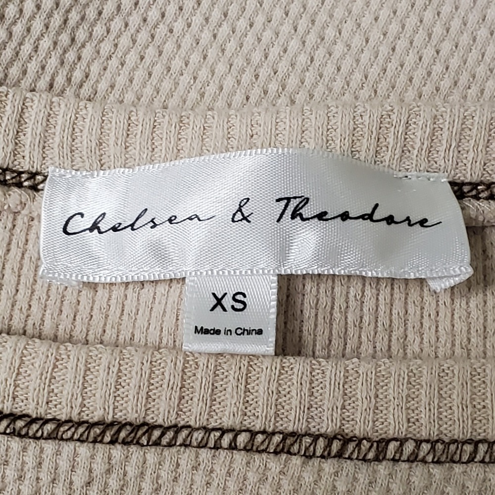 Chelsea & Theodore Boho Thermal Shirt Size XS Contrast Cuff Granola Hippie Tan - Picture 5 of 11